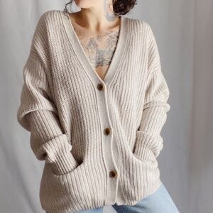 Aritzia Wilfred V-Neck Ribbed Knit Wool Cardigan